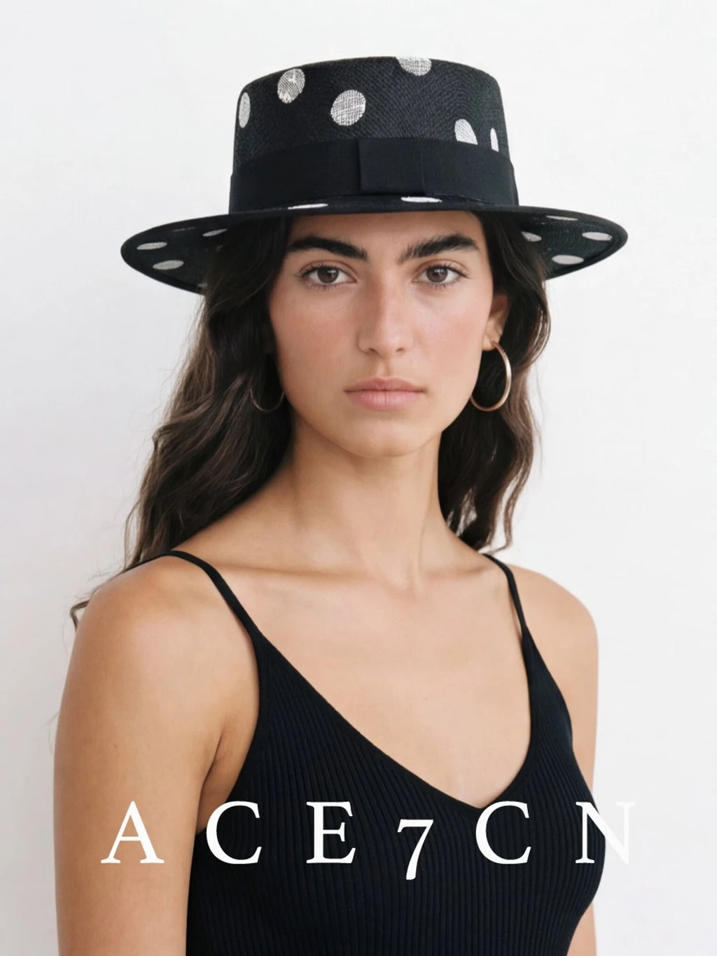 Polka-Dot Straw Panama Hat — ACE7CN