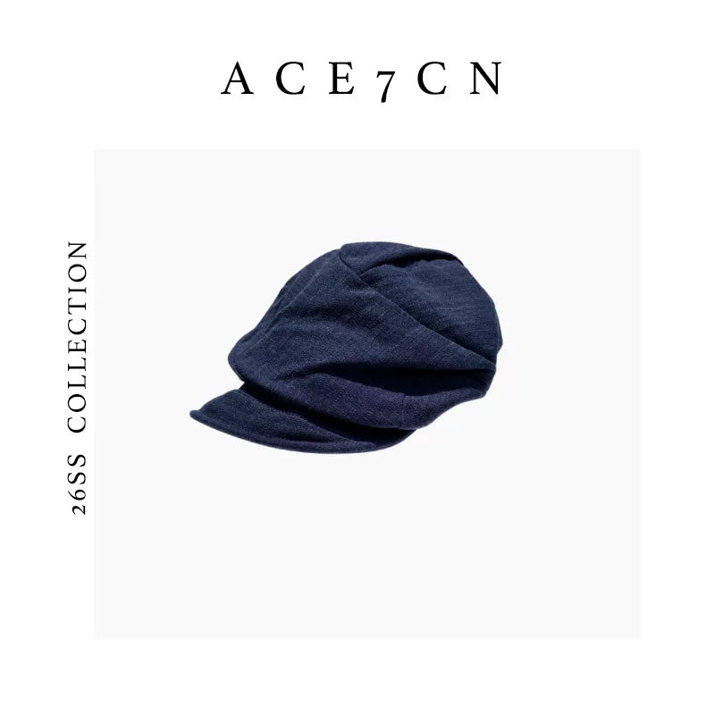 Hand-Pleated Denim Newsboy Cap — ACE7CN