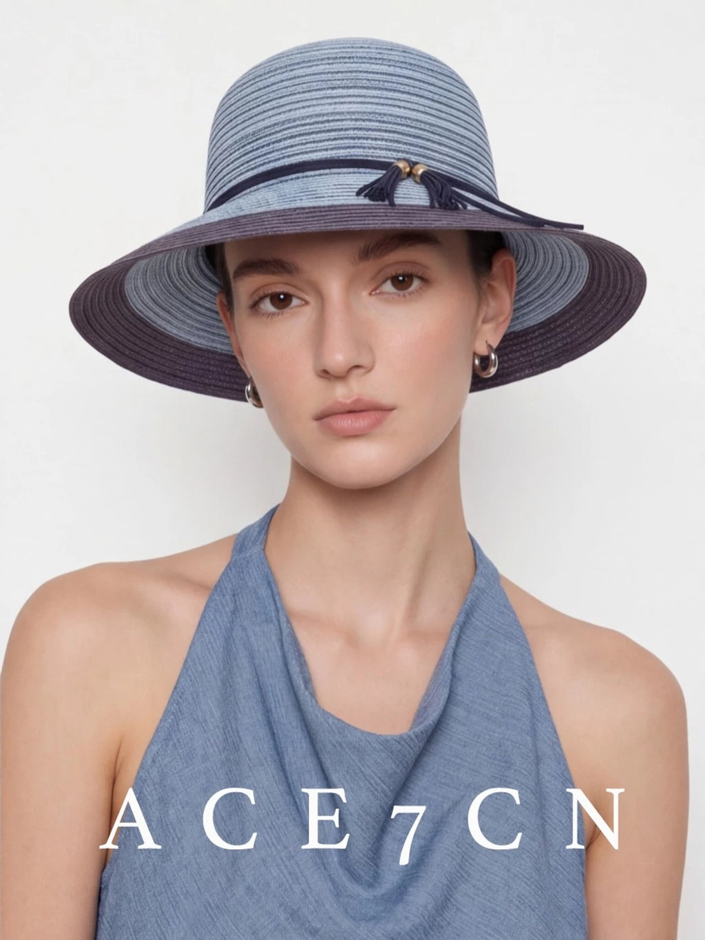 Multi-Stripe Paper-Straw Sun Hat — ACE7CN