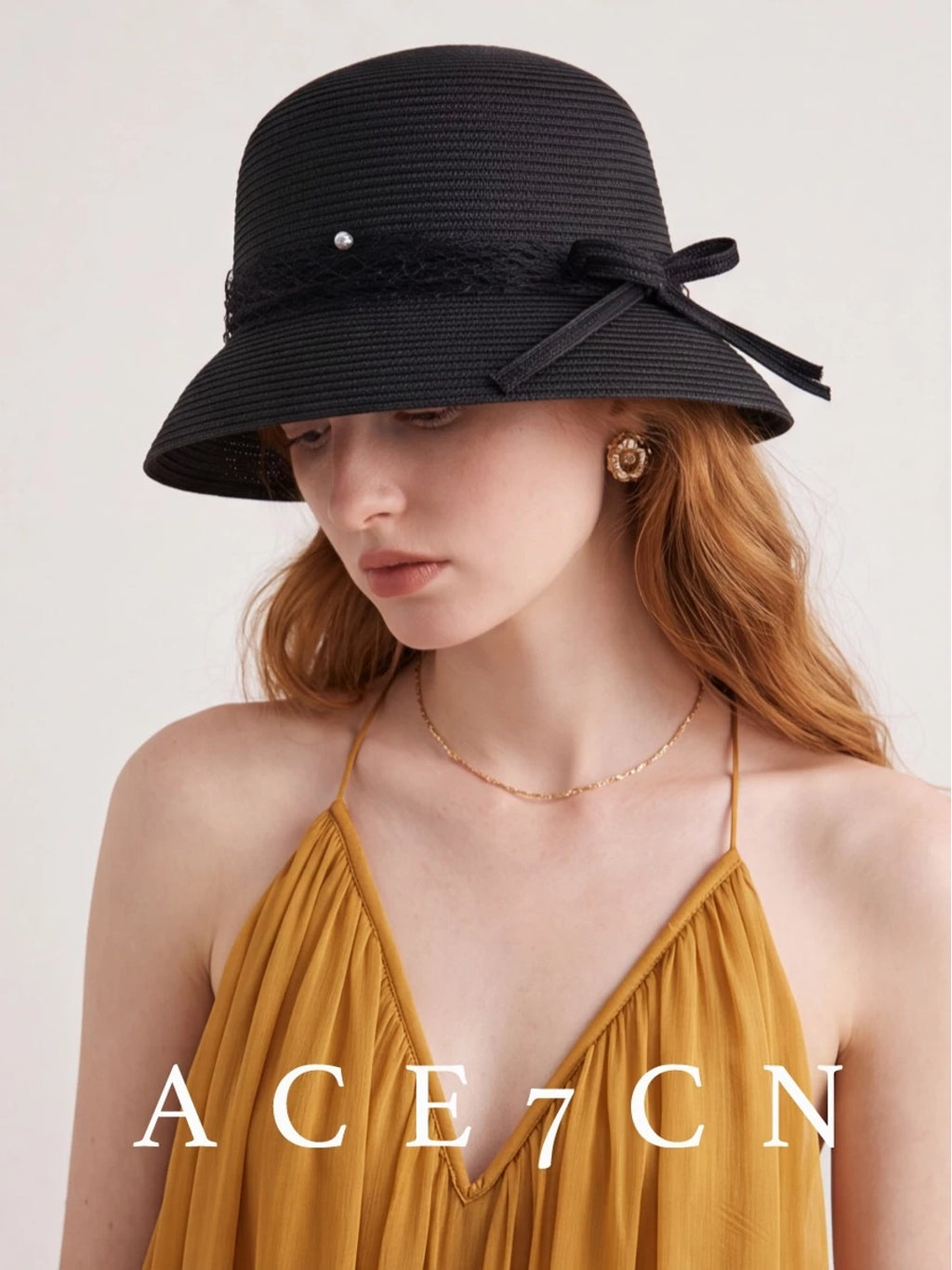 Bow-Detail Straw Cloche — ACE7CN