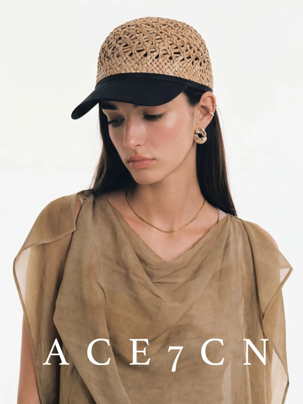Openwork Straw Equestrian Cap — ACE7CN