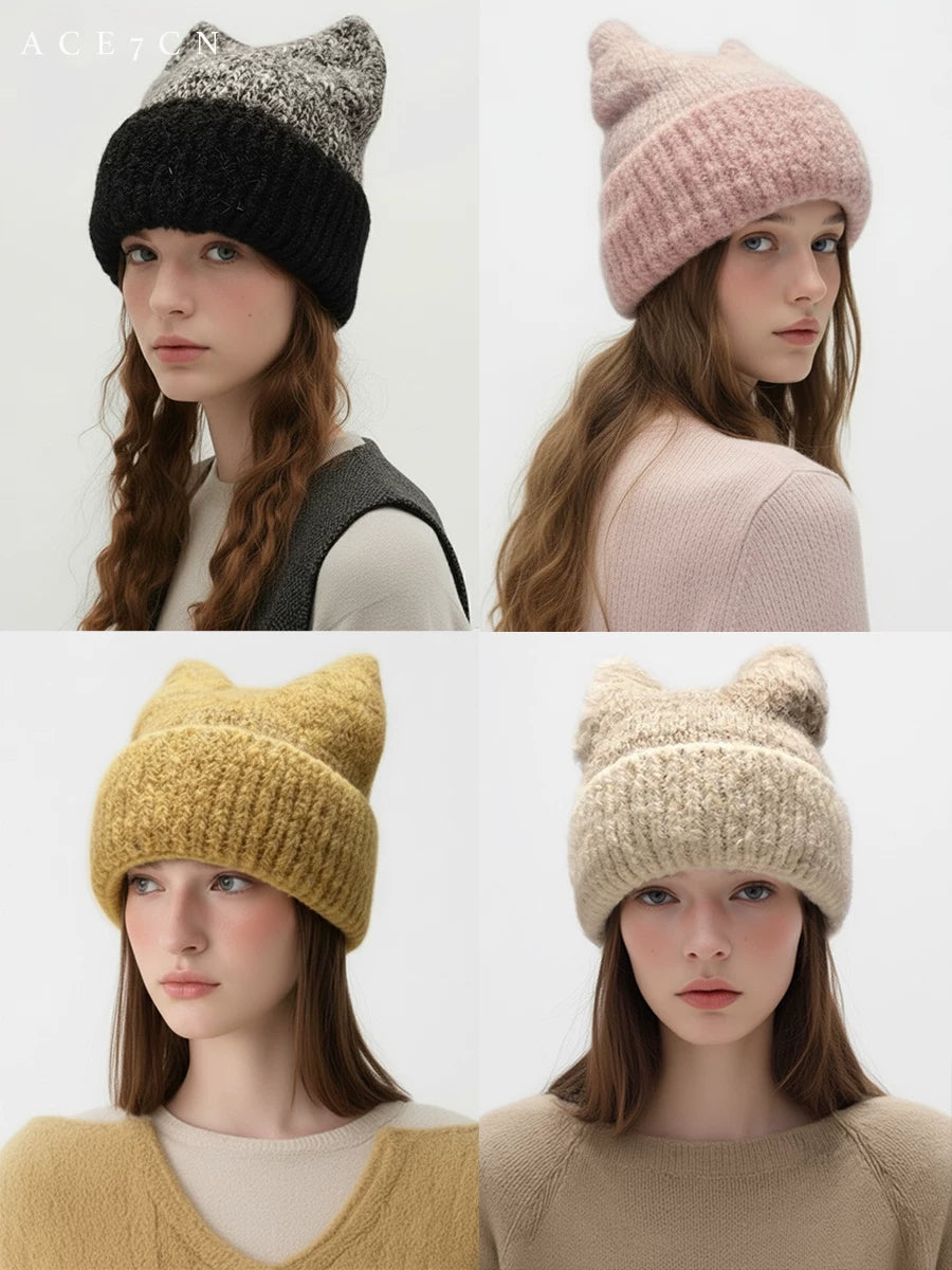 Fluffy Cat-Ear Ear-Flap Beanie — ACE7CN