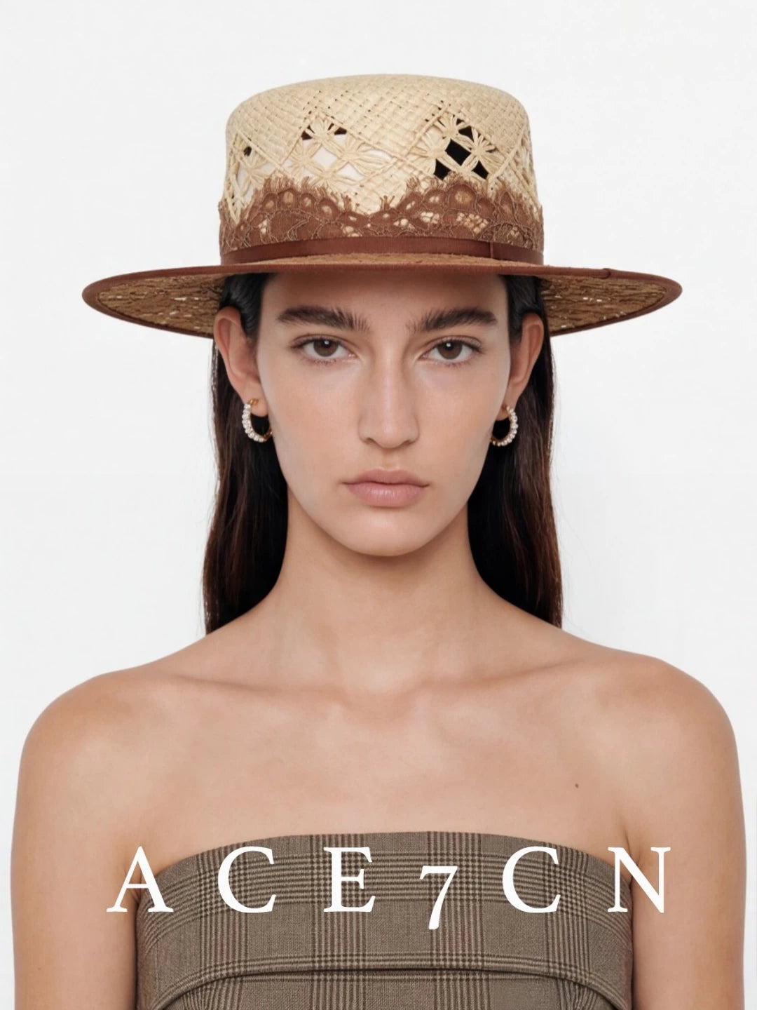 Openwork Lace Flat-Top Boater — ACE7CN