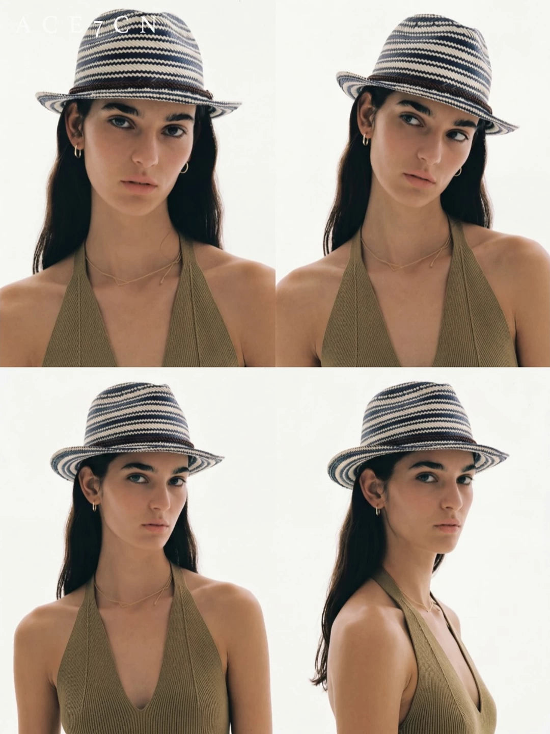 Blue-Striped Straw Panama Hat — ACE7CN