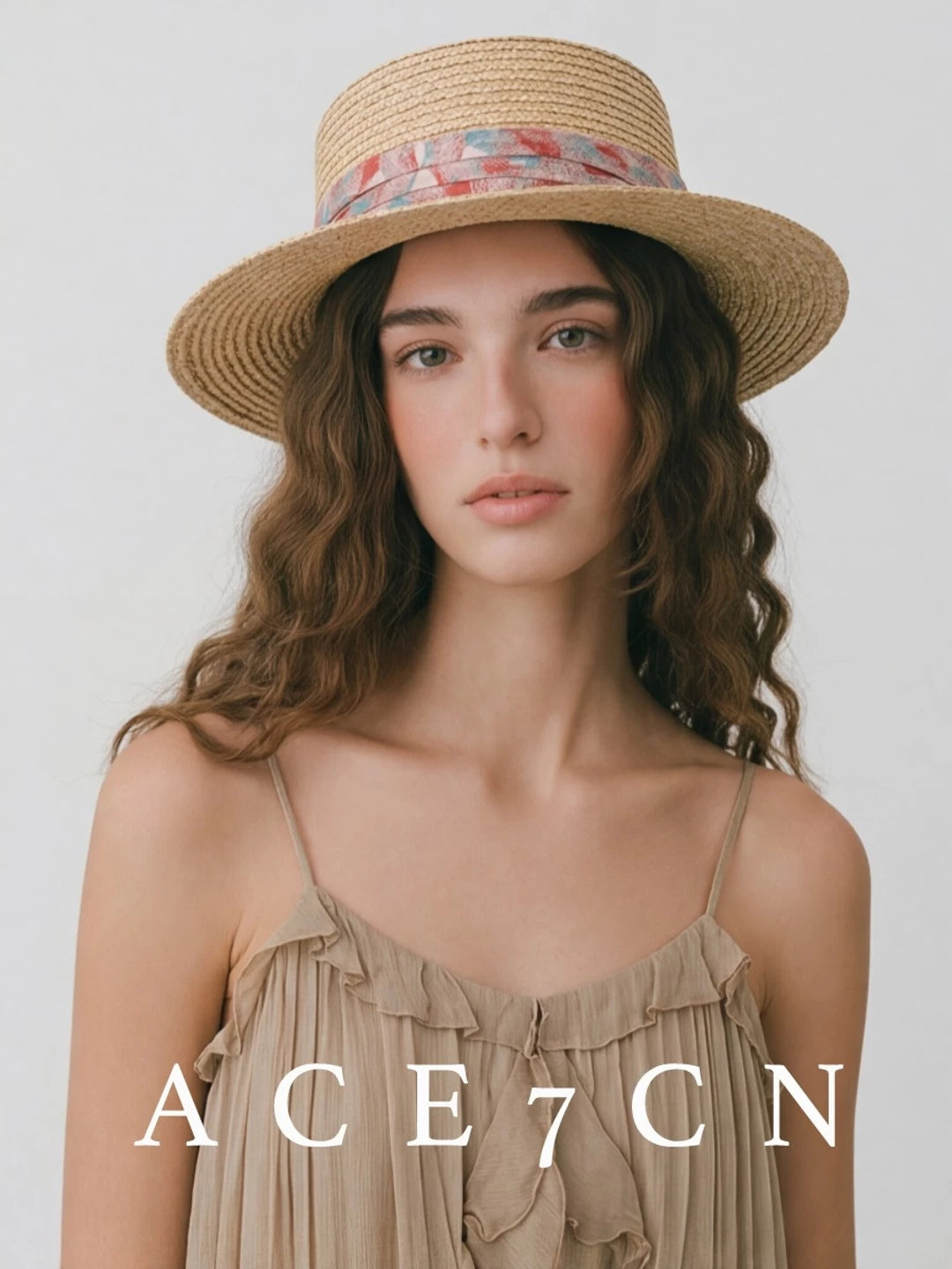 Satin-Ribbon Flat-Top Boater — ACE7CN