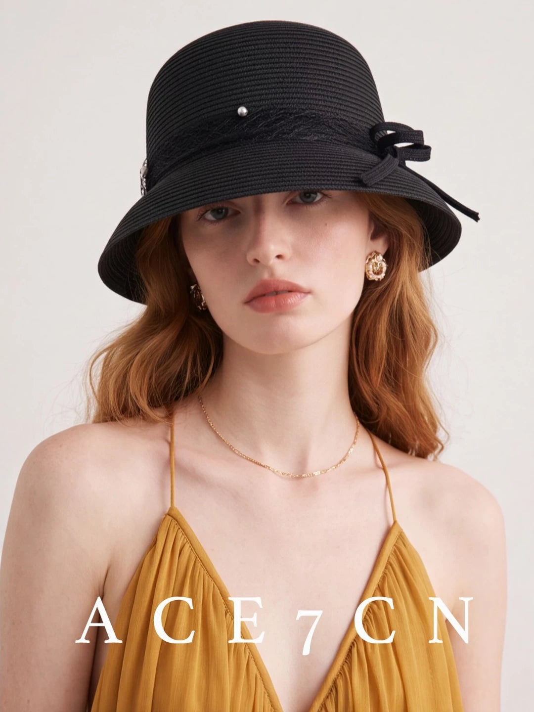 Bow-Detail Straw Cloche — ACE7CN
