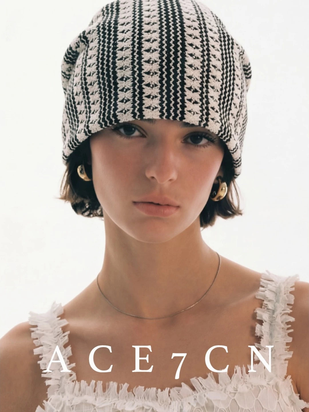 Striped Openwork Knit Slouch Beanie — ACE7CN