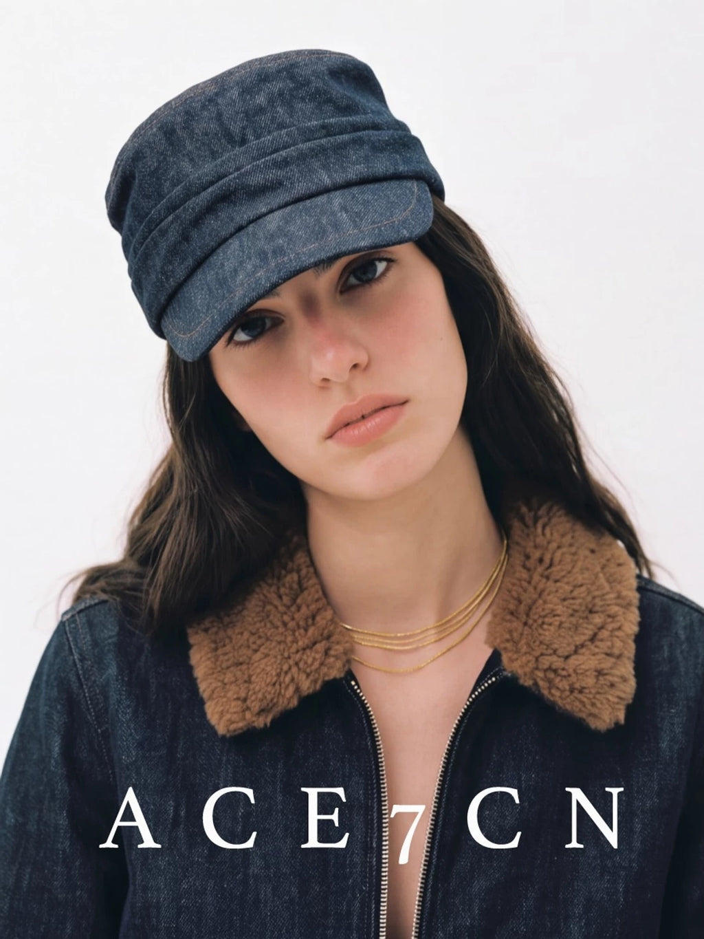 Pleated Denim Equestrian Cap — ACE7CN