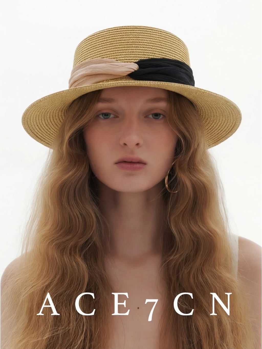 Contrast Ribbon Flat-Top Straw Boater — ACE7CN