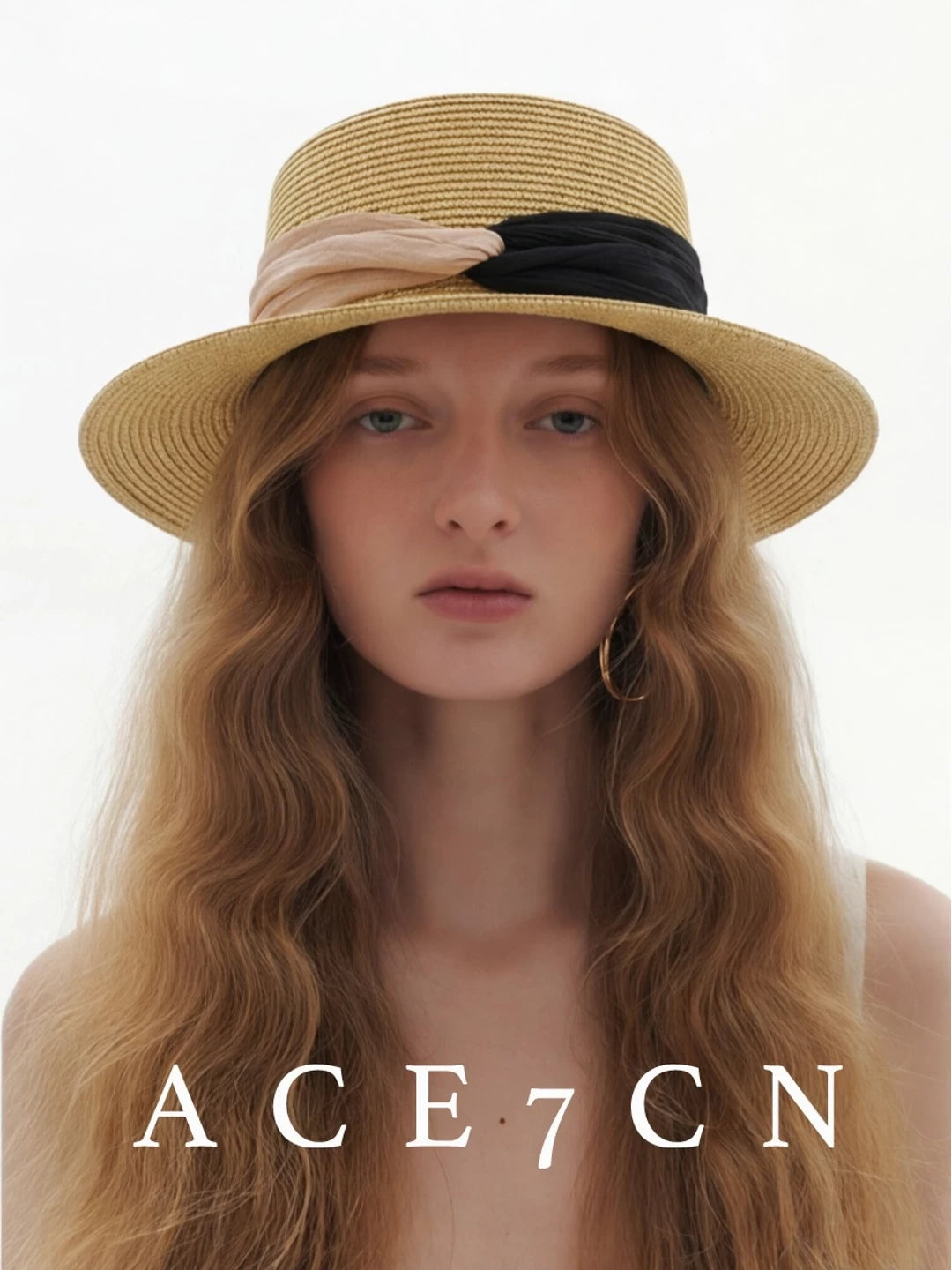 Contrast Ribbon Flat-Top Straw Boater — ACE7CN