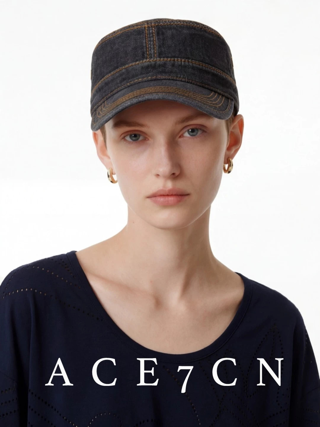 Distressed Denim Equestrian Cap — ACE7CN