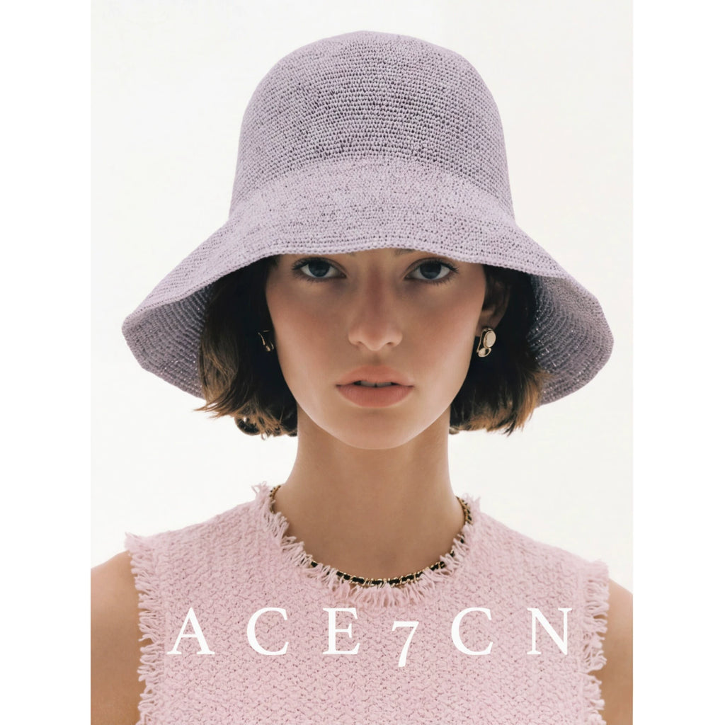 Foldable Hand-Crochet Wide-Brim Bucket Hat — ACE7CN