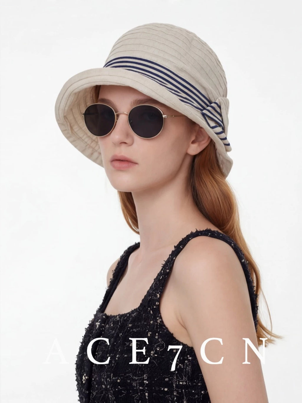 Bow-Detail Color-Block Striped Bucket Hat — ACE7CN