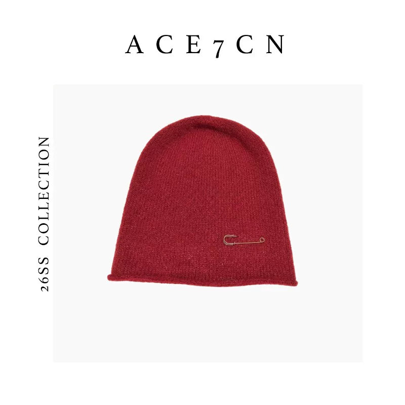 Safety-Pin Wool Knit Beanie — ACE7CN