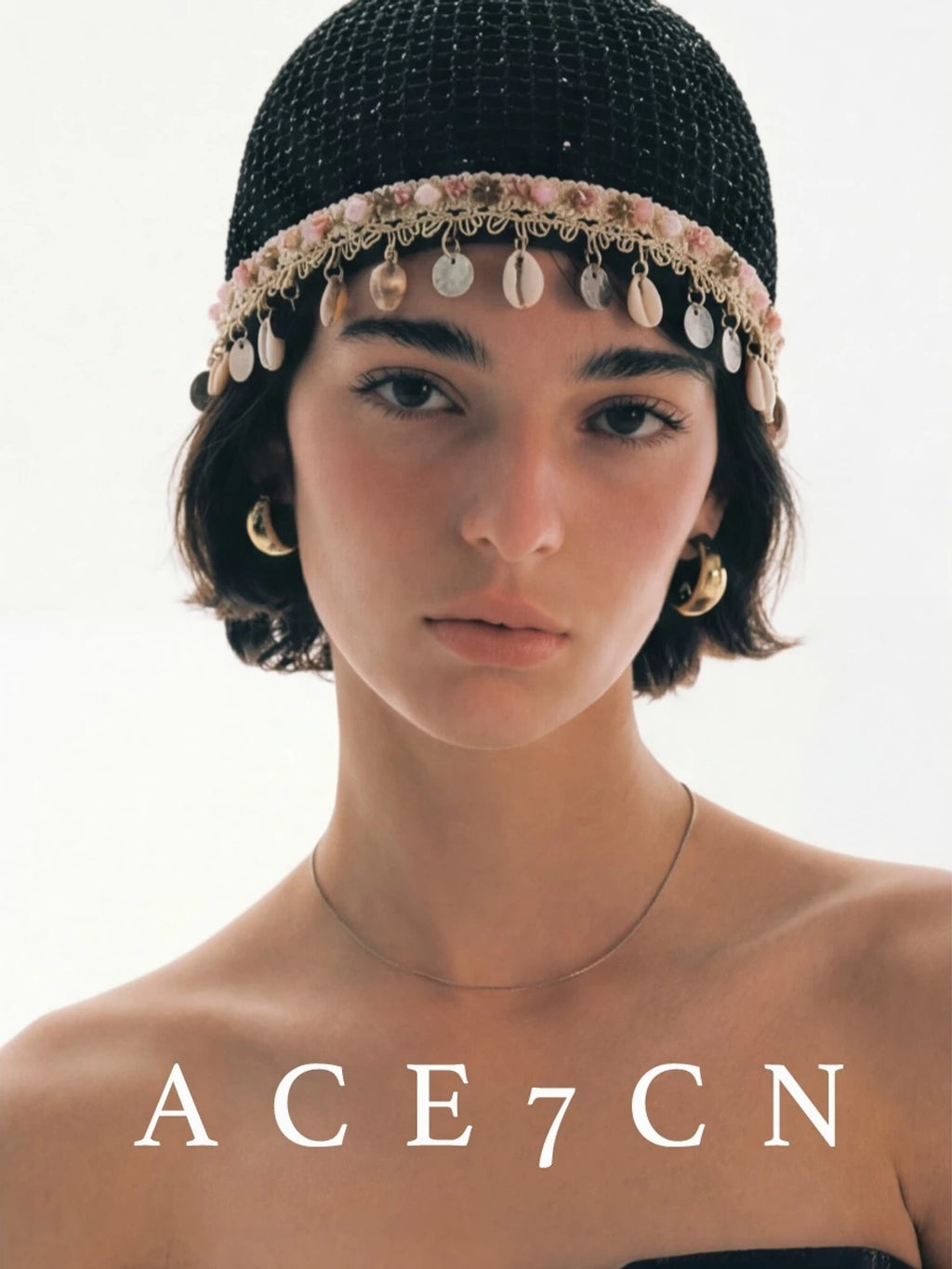 Shell-Pendant Openwork Head Scarf Hat — ACE7CN