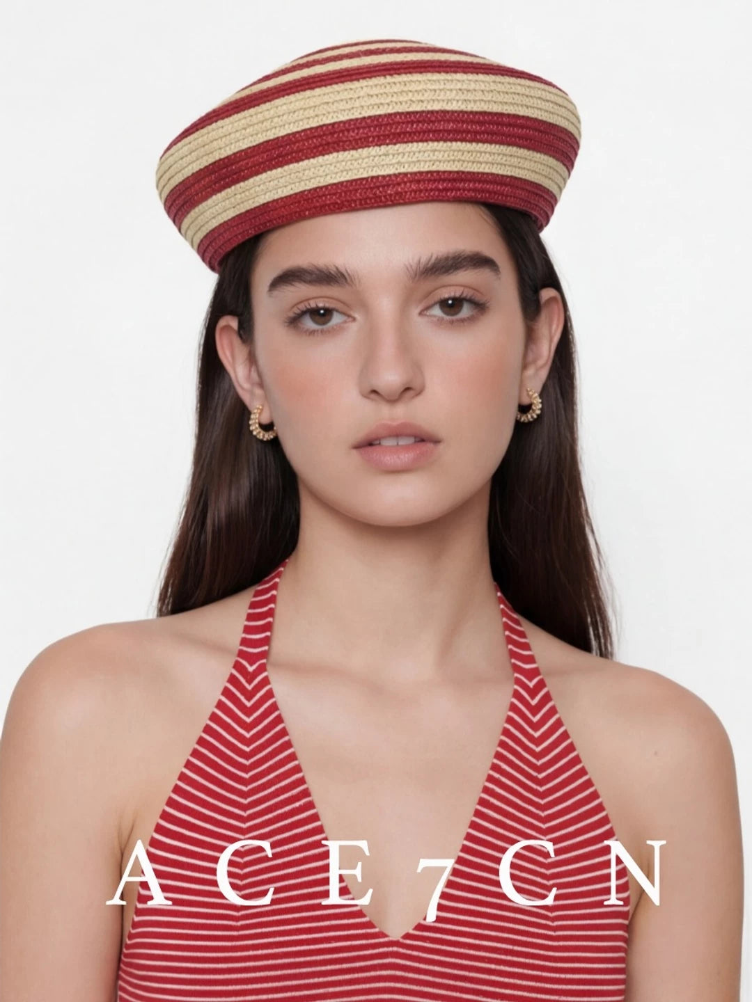 Domed Striped Straw Pillbox Hat — ACE7CN