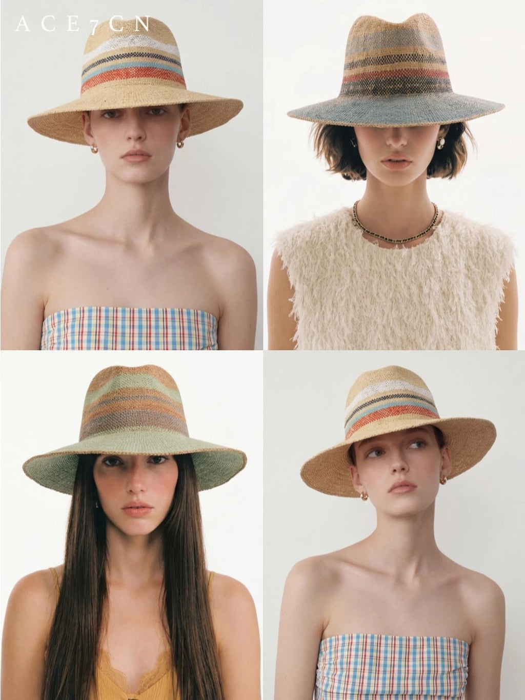 Hand-Woven Color-Block Panama Hat — ACE7CN