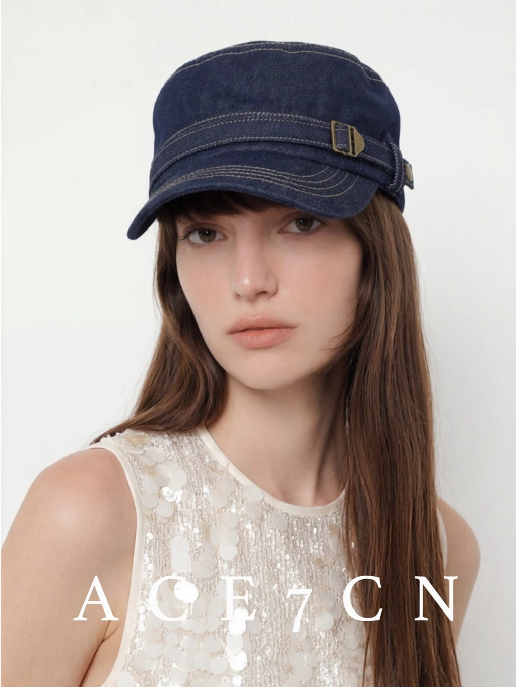 Flat-Top Denim Riding Cap — ACE7CN