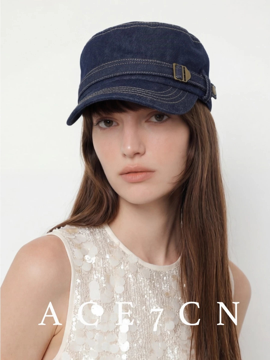 Flat-Top Denim Riding Cap — ACE7CN