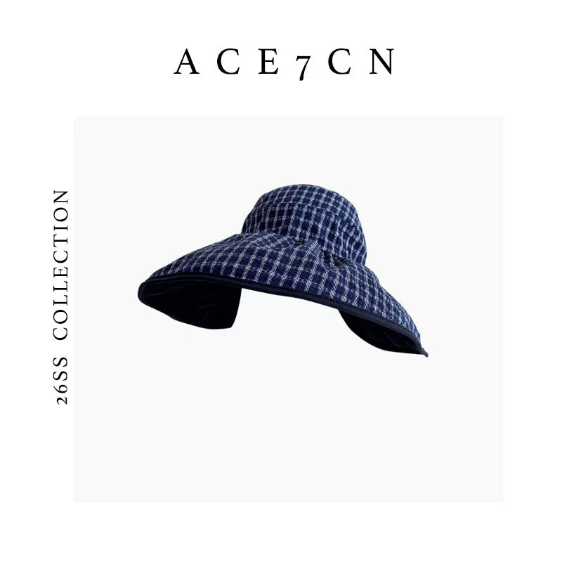Reversible Plaid Wide-Brim Bucket Hat — ACE7CN