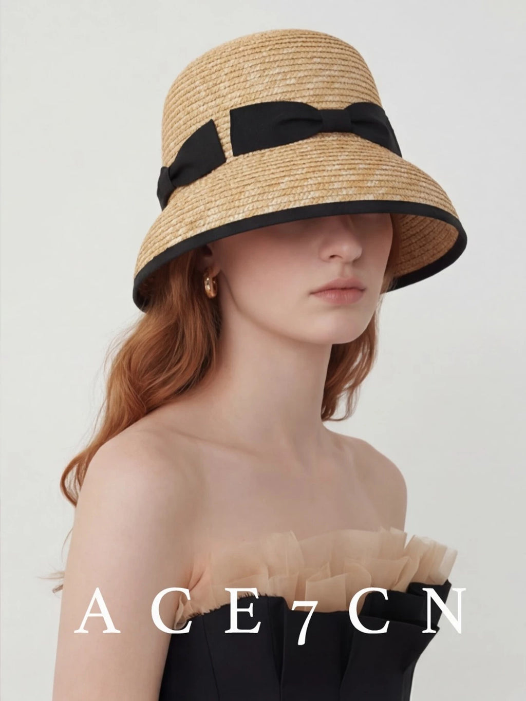 Bow-Detail Wheat-Straw Cloche — ACE7CN