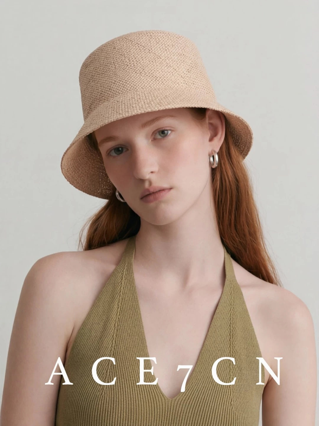 Minimal Raffia Lampshade Bucket Hat — ACE7CN