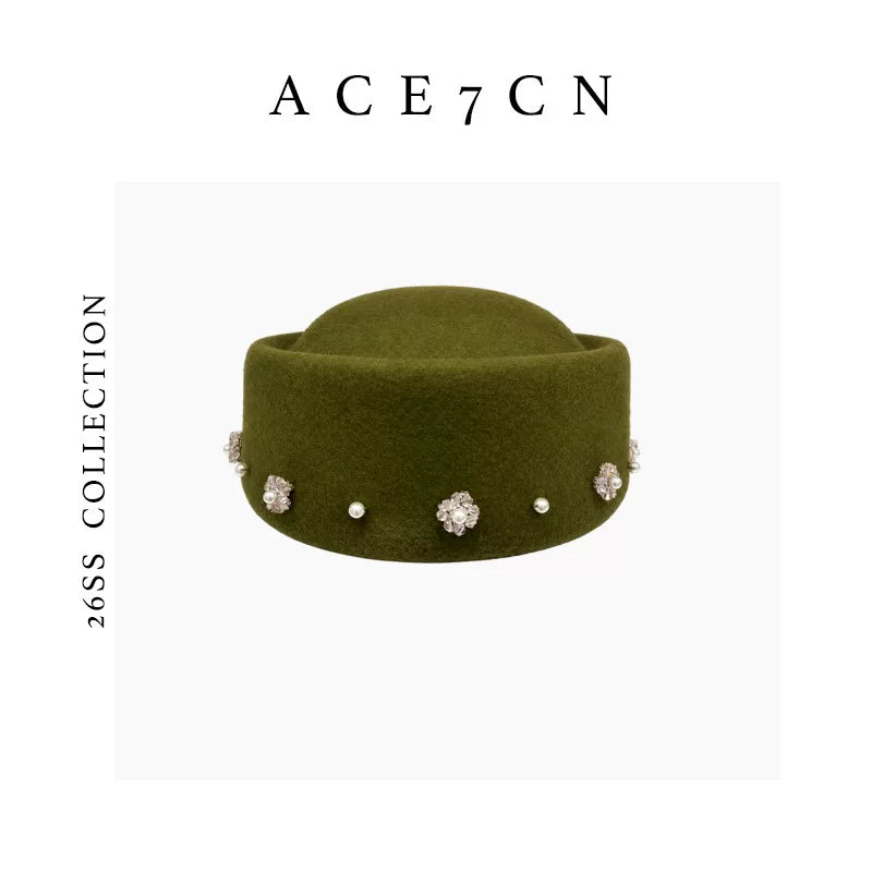 Crystal-Embellished Wool Pillbox Hat — ACE7CN