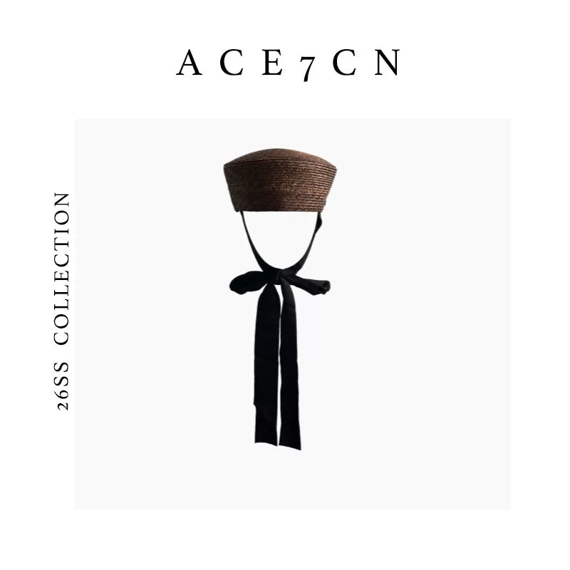 Tie-Cord Straw Pillbox Hat — ACE7CN