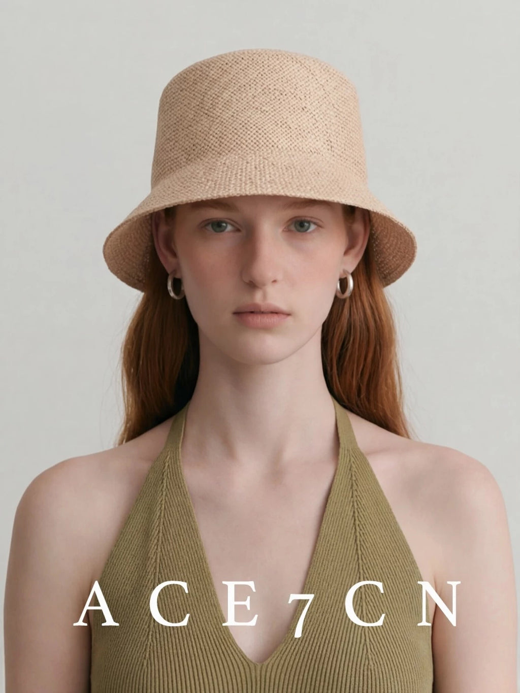 Minimal Raffia Lampshade Bucket Hat — ACE7CN