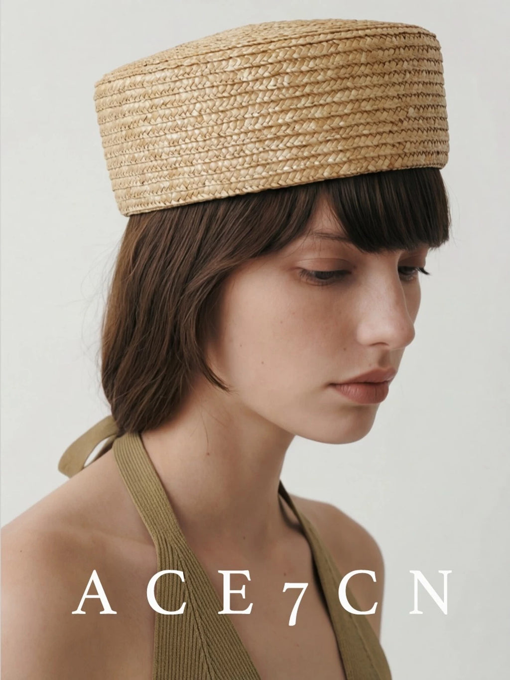 Handmade Straw Flat-Top Pillbox Hat — ACE7CN