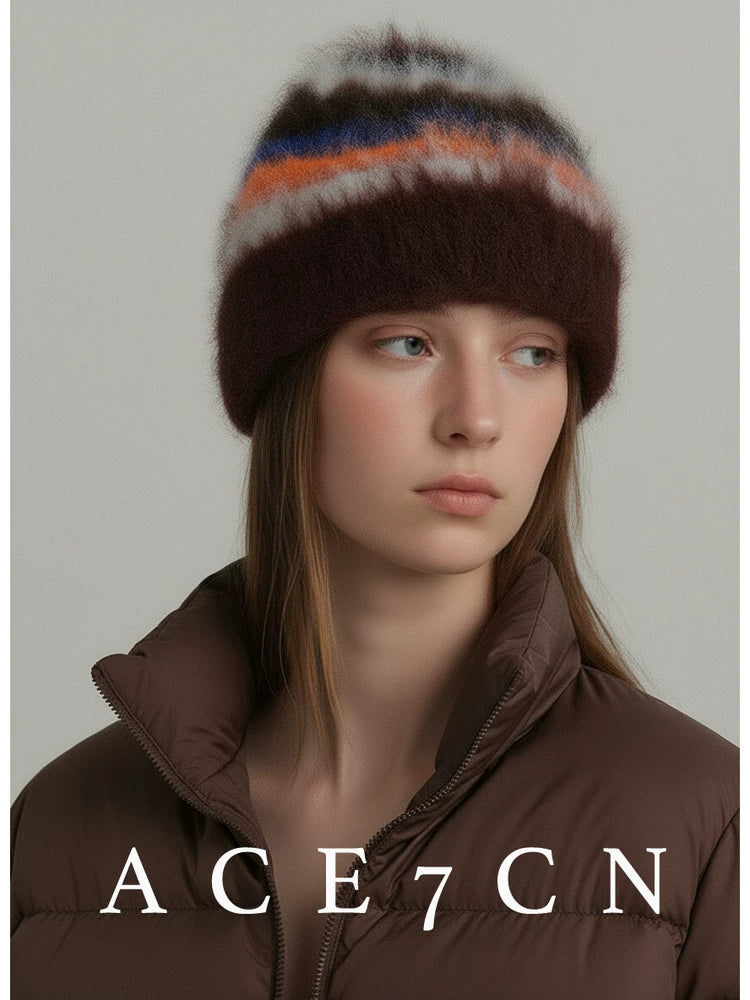 Color-Block Striped Plush Beanie — ACE7CN