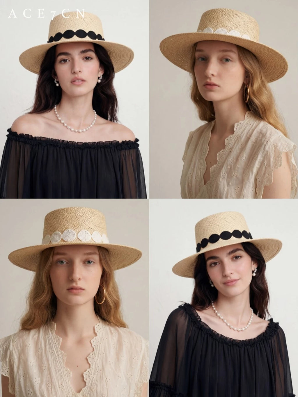 Lace-Trim Straw Panama Hat — ACE7CN