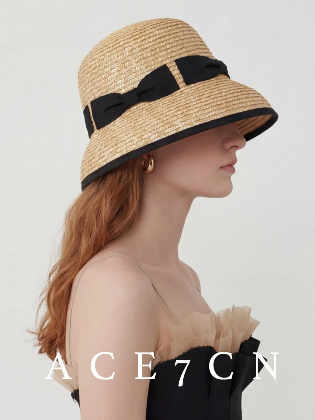 Bow-Detail Wheat-Straw Cloche — ACE7CN