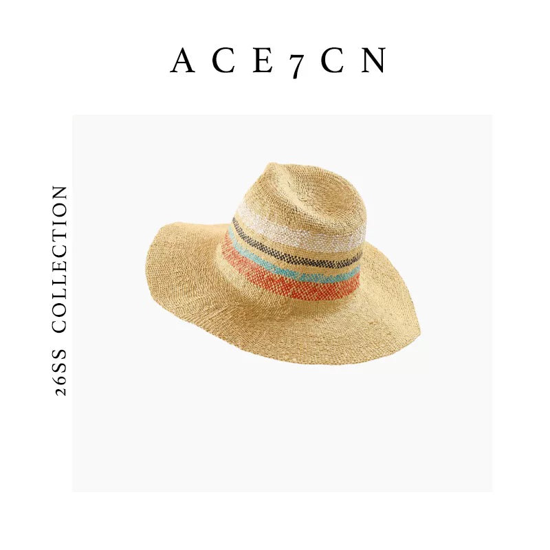 Color-Block Raffia Fedora — ACE7CN