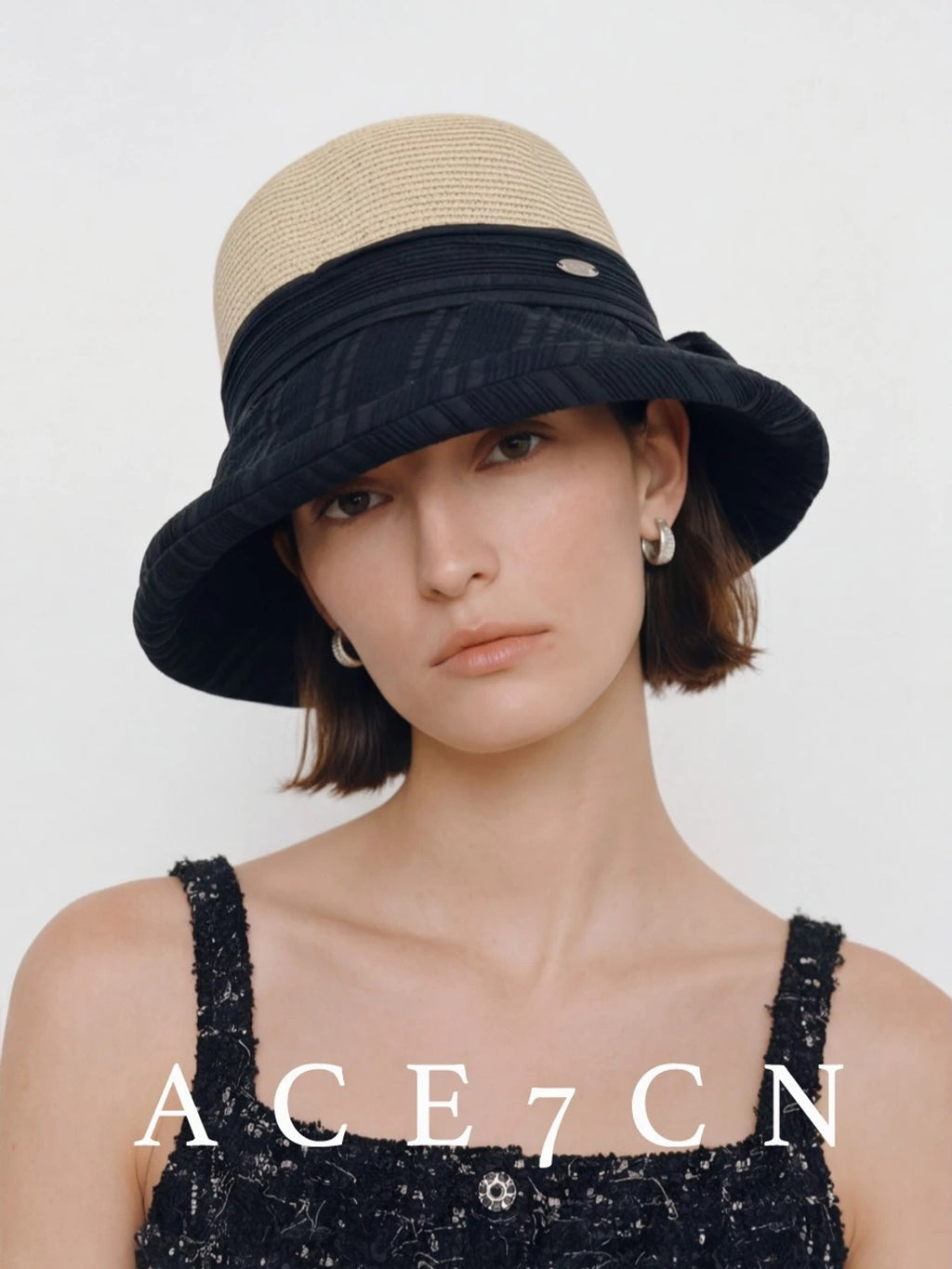 Split-Back Fabric-and-Straw Cloche — ACE7CN