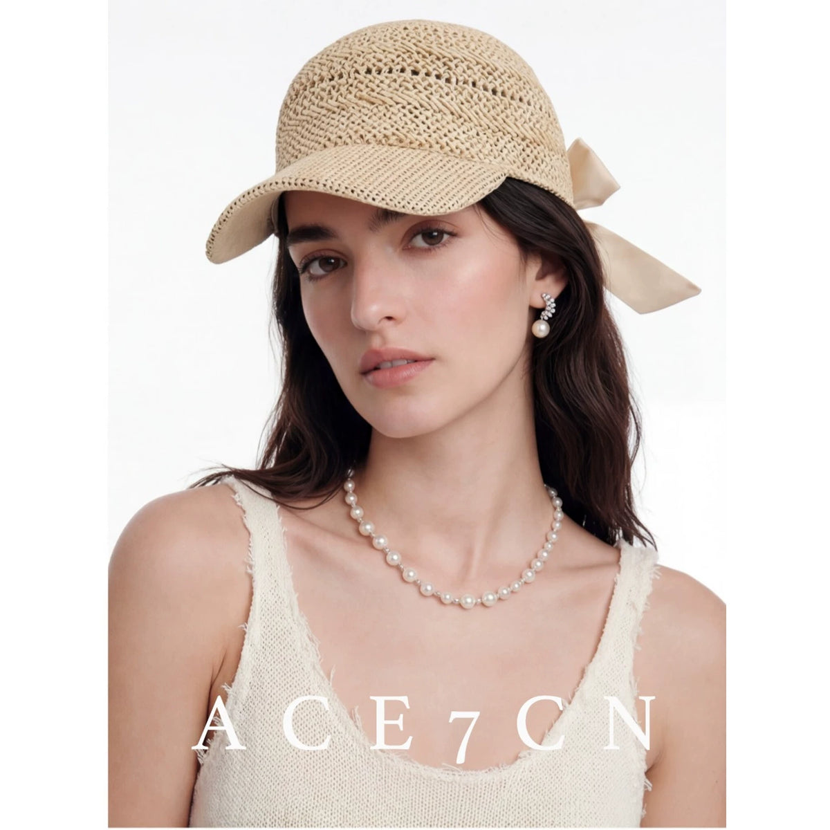 Openwork Paper-Straw Baseball Cap — ACE7CN