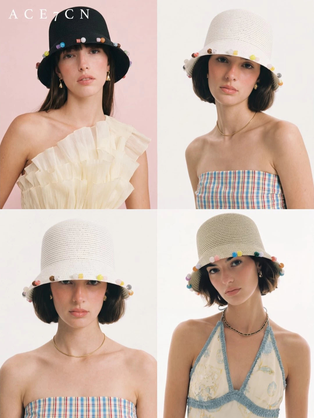 Colored-Stone Trim Bucket Hat — ACE7CN