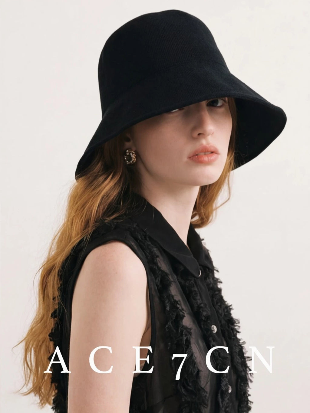 Lyocell Crochet Wide-Brim Bucket Hat — ACE7CN