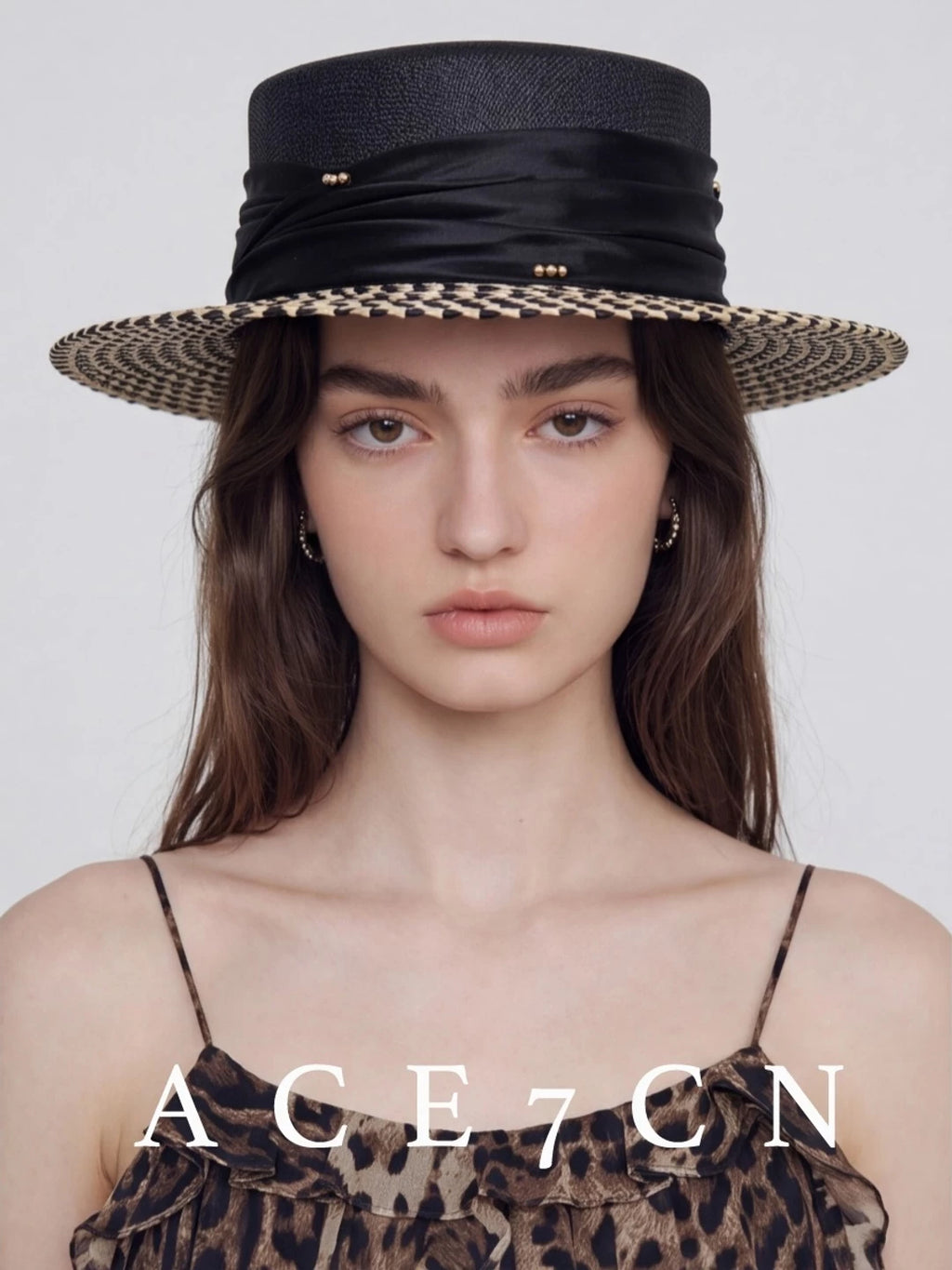 Satin-Band Wide-Brim Straw Boater — ACE7CN