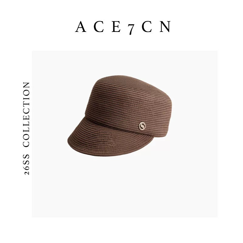 Intricate-Weave Straw Equestrian Cap — ACE7CN