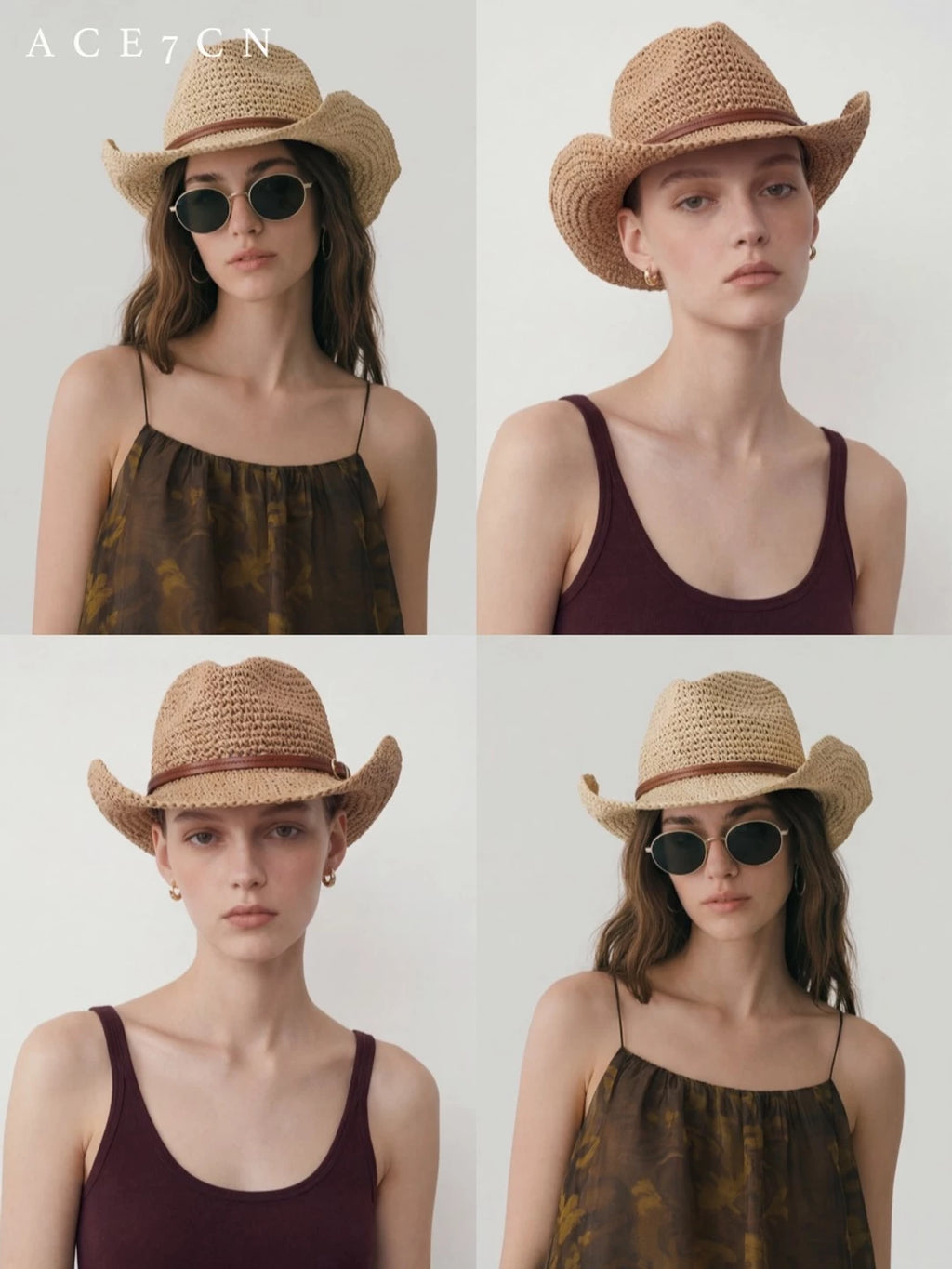 Openwork Straw Western Fedora — ACE7CN
