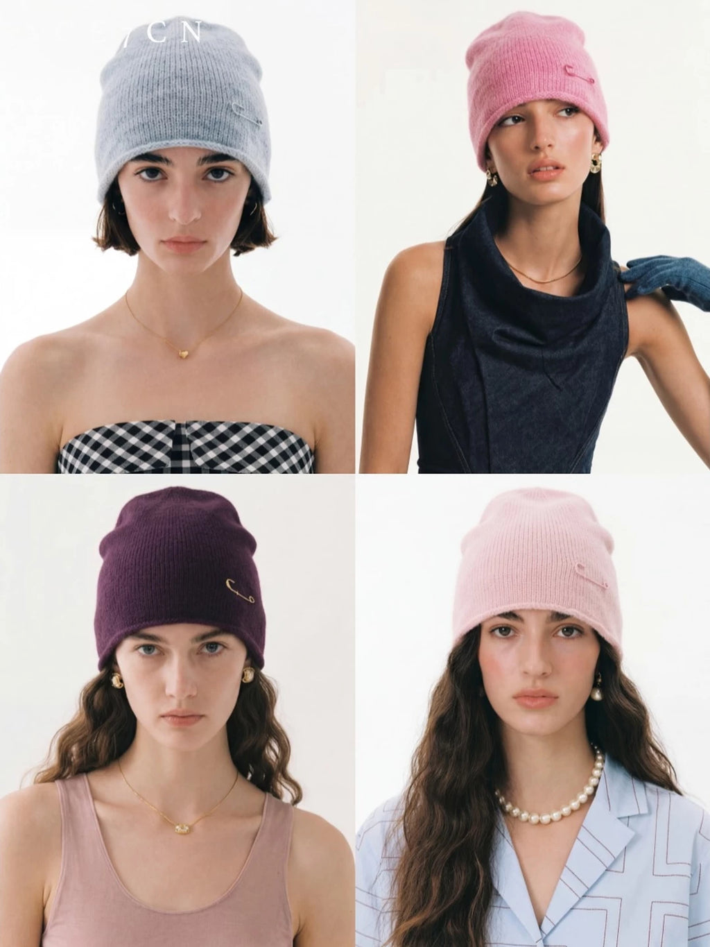 Safety-Pin Wool Knit Beanie — ACE7CN