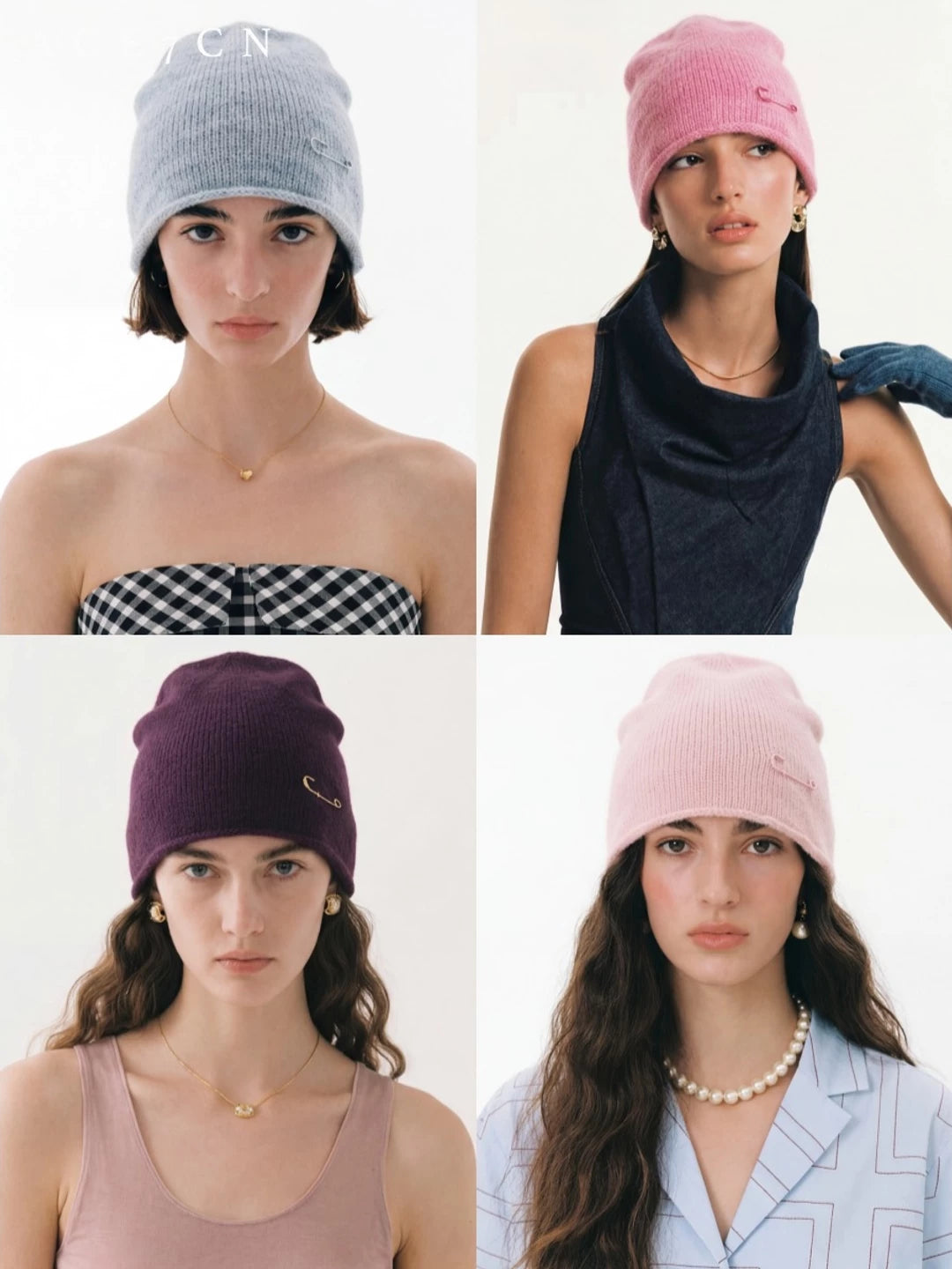 Safety-Pin Wool Knit Beanie — ACE7CN