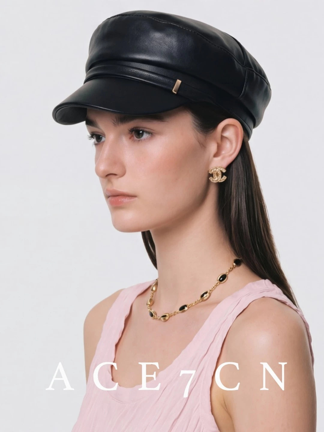 Short-Brim Leather Equestrian Cap — ACE7CN