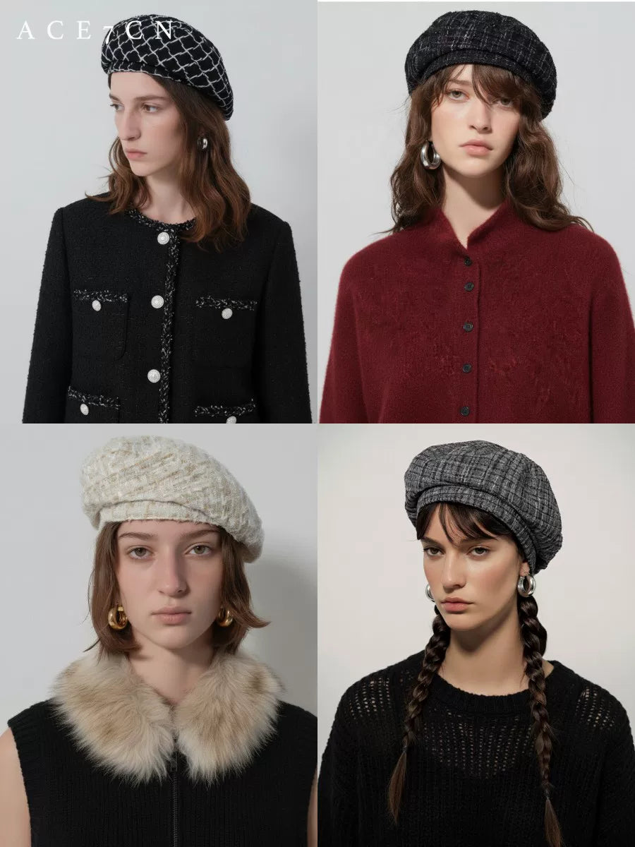 Checked Tweed Painter Beret — ACE7CN