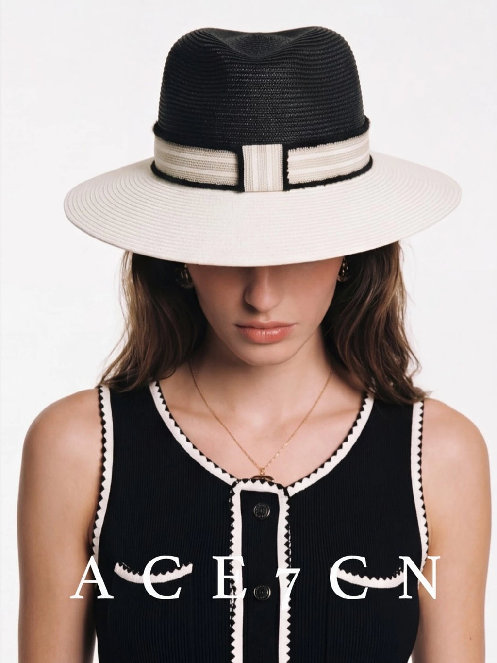 Wide-Brim Woven Straw Fedora — ACE7CN