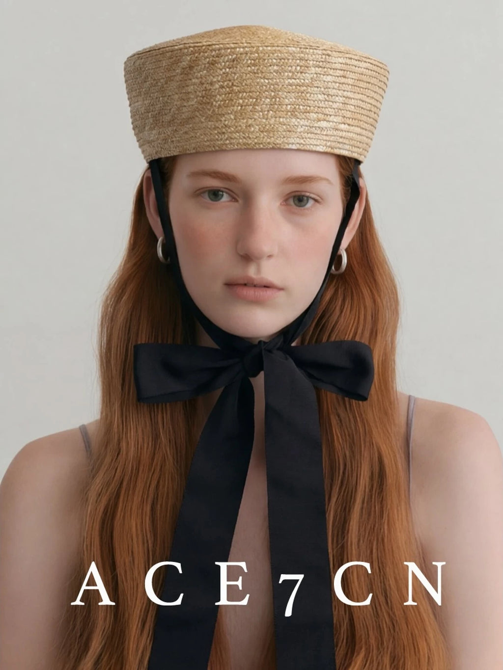 Tie-Strap Wheat-Straw Pillbox Hat — ACE7CN