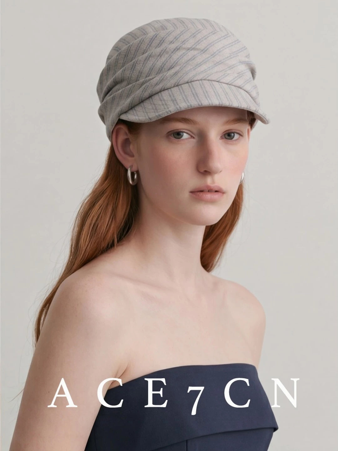 Pleated Striped Cotton-Linen Newsboy Cap — ACE7CN