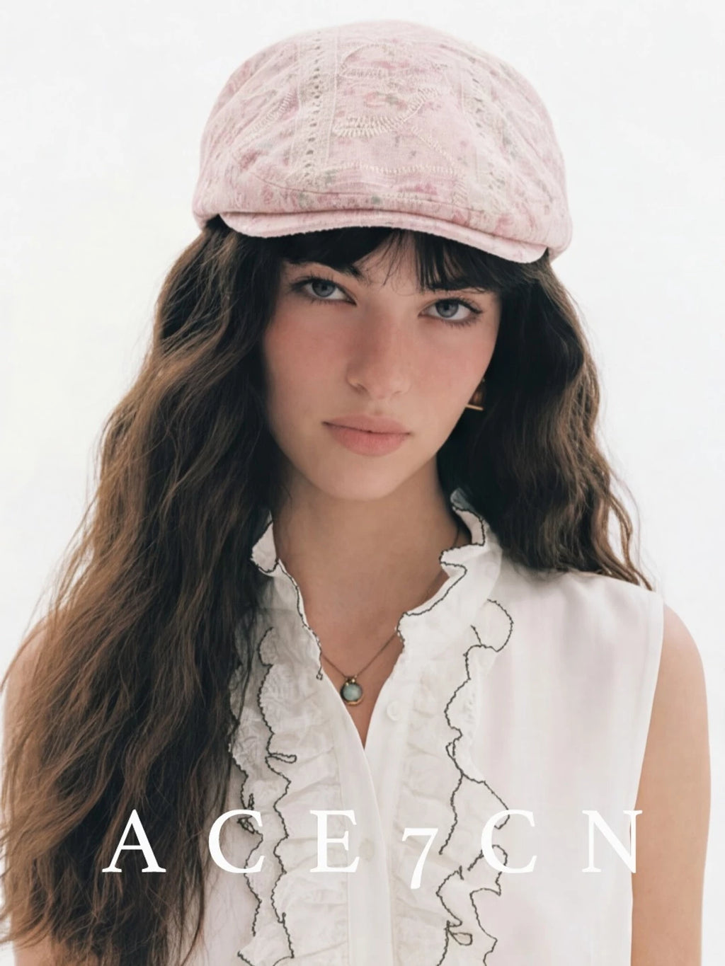 Embroidered Blush Flat Cap — ACE7CN