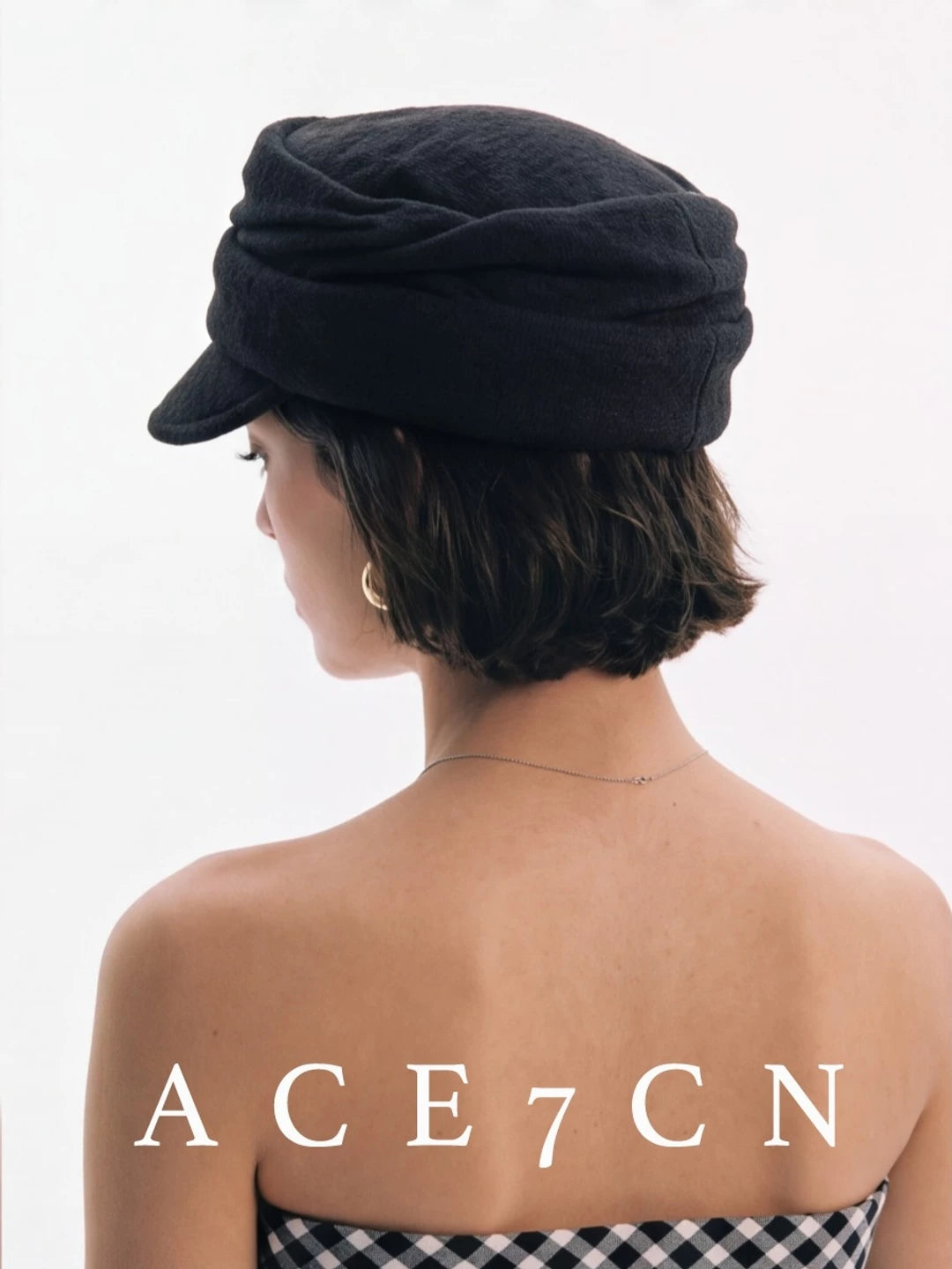 Pleated Flat-Top Equestrian Cap — ACE7CN